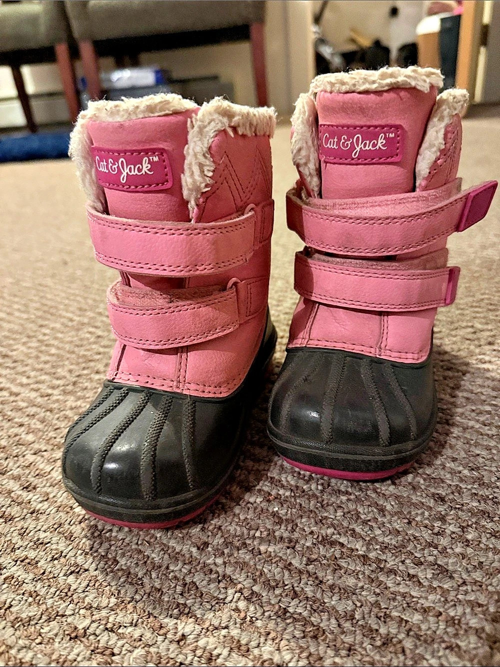 Cat & Jack Toddler Girls Winter Snow Boots Pink & Black Size 8